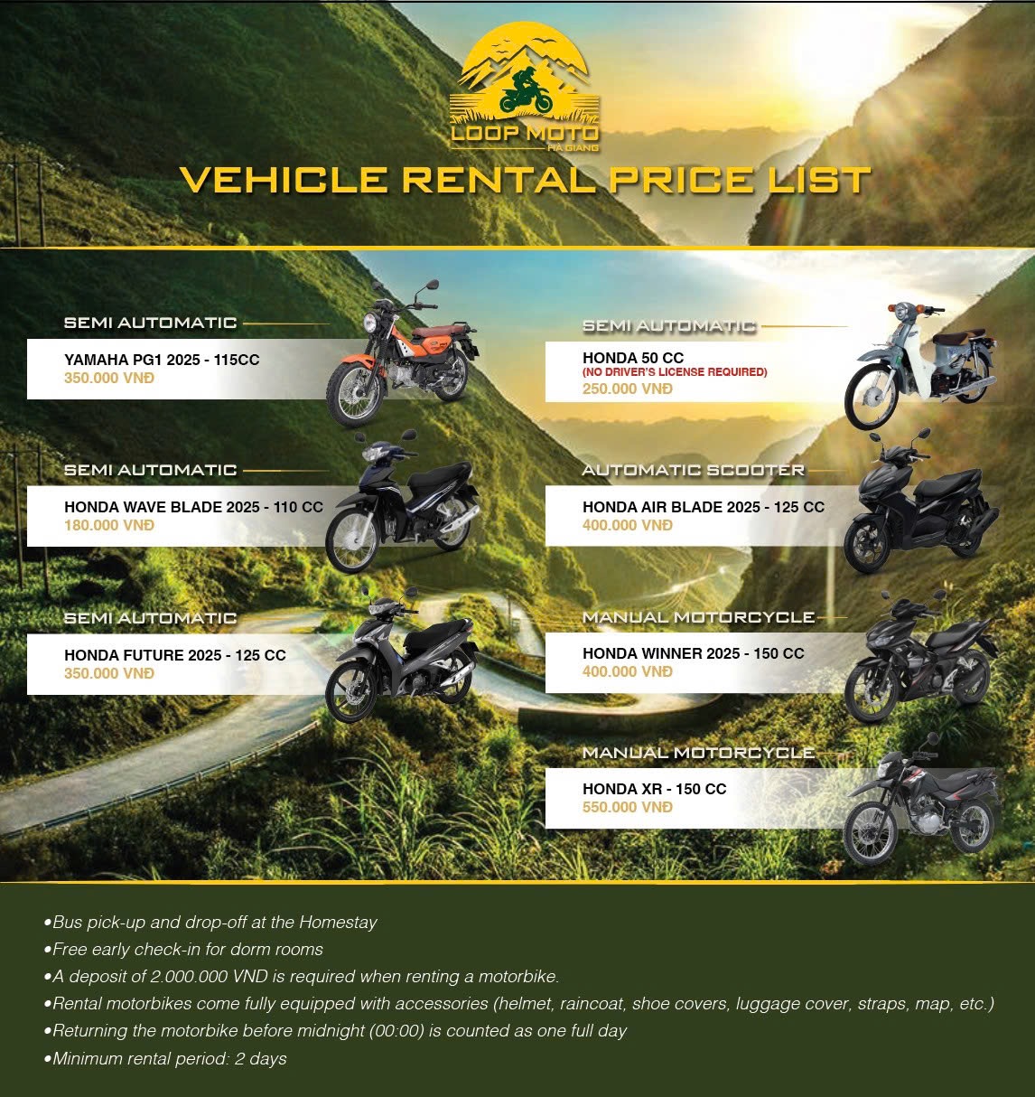 motorbike rental ha giang price